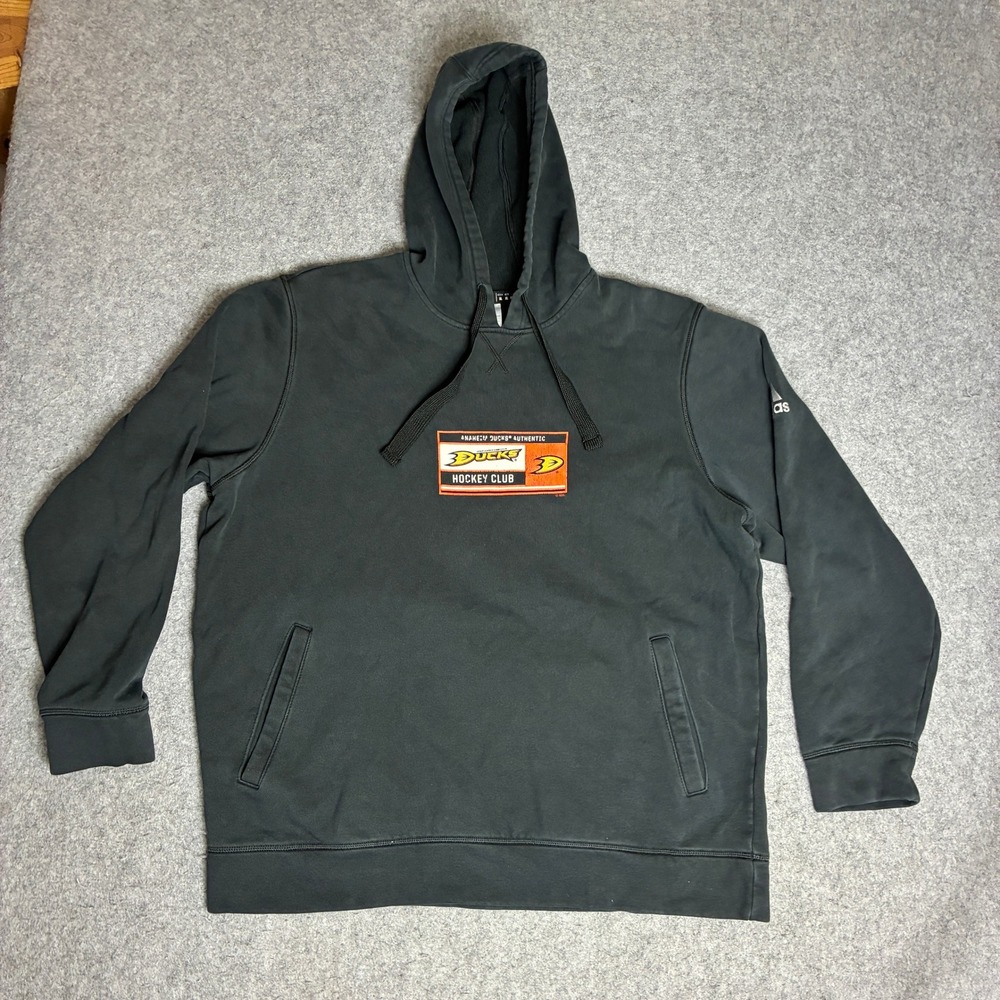 Adidas Anaheim Ducks Hoodie Mens XL Black Excellent NHL Hockey Pullover Graphic